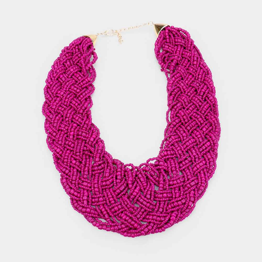 iLLASPARKZ Braided Faceted Bead Statement Bib Necklace