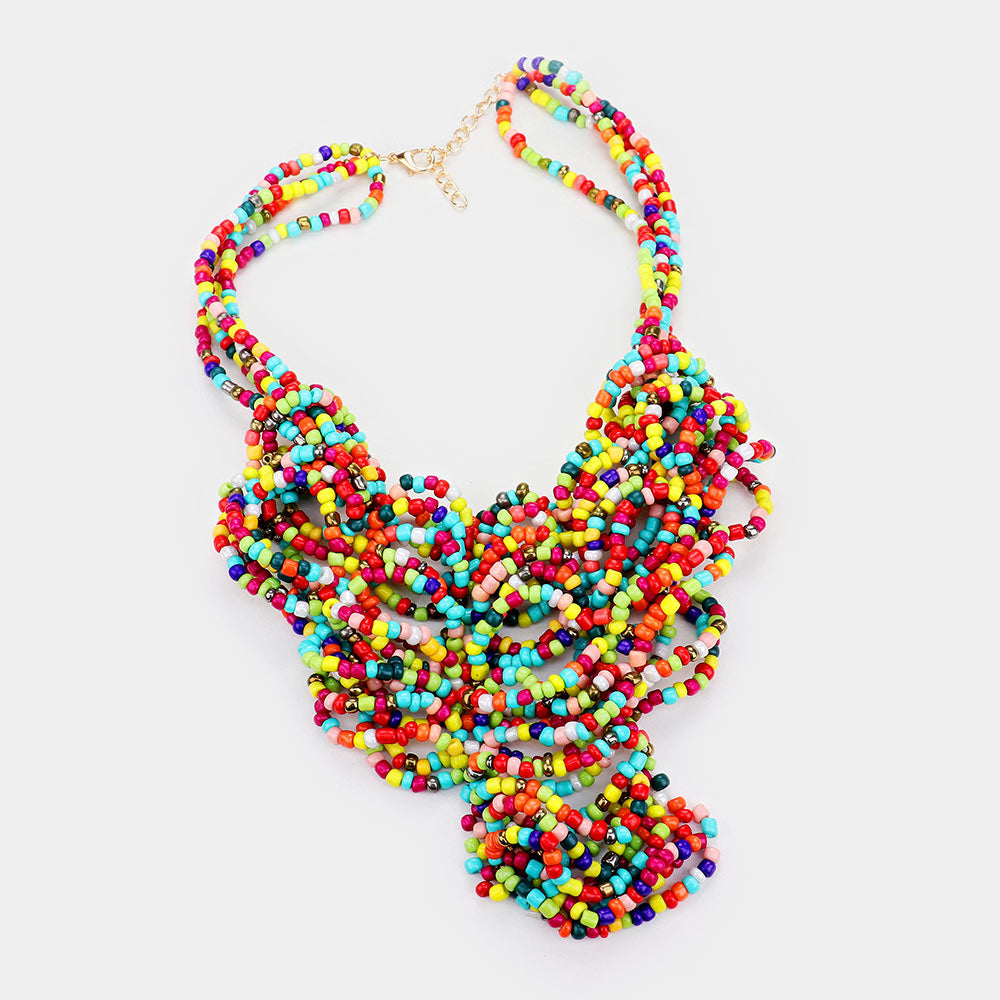 iLLASPARKZ Faceted Bead Statement Bib Collar Necklace