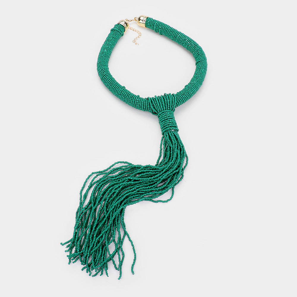 iLLASPARKZ Faceted Seed Bead Long Fringe Necklace