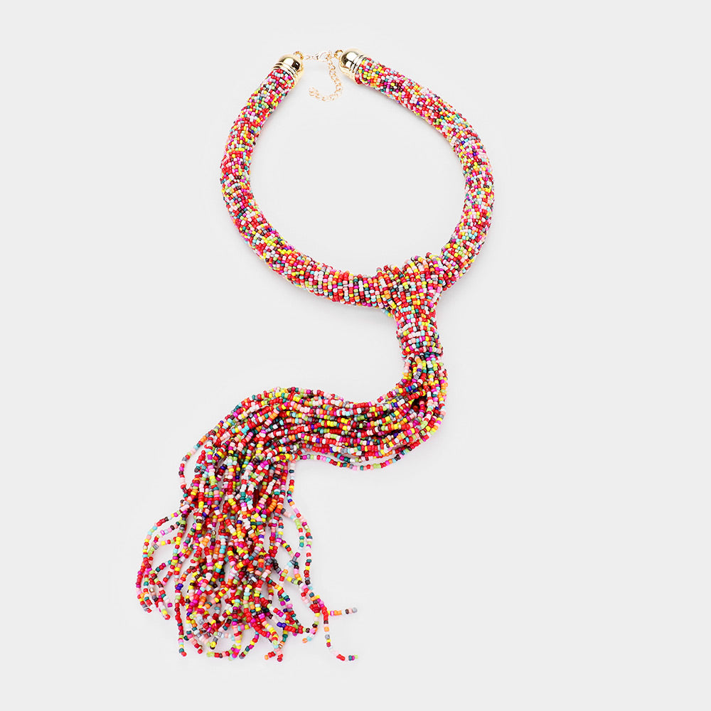 iLLASPARKZ Faceted Seed Bead Long Fringe Necklace