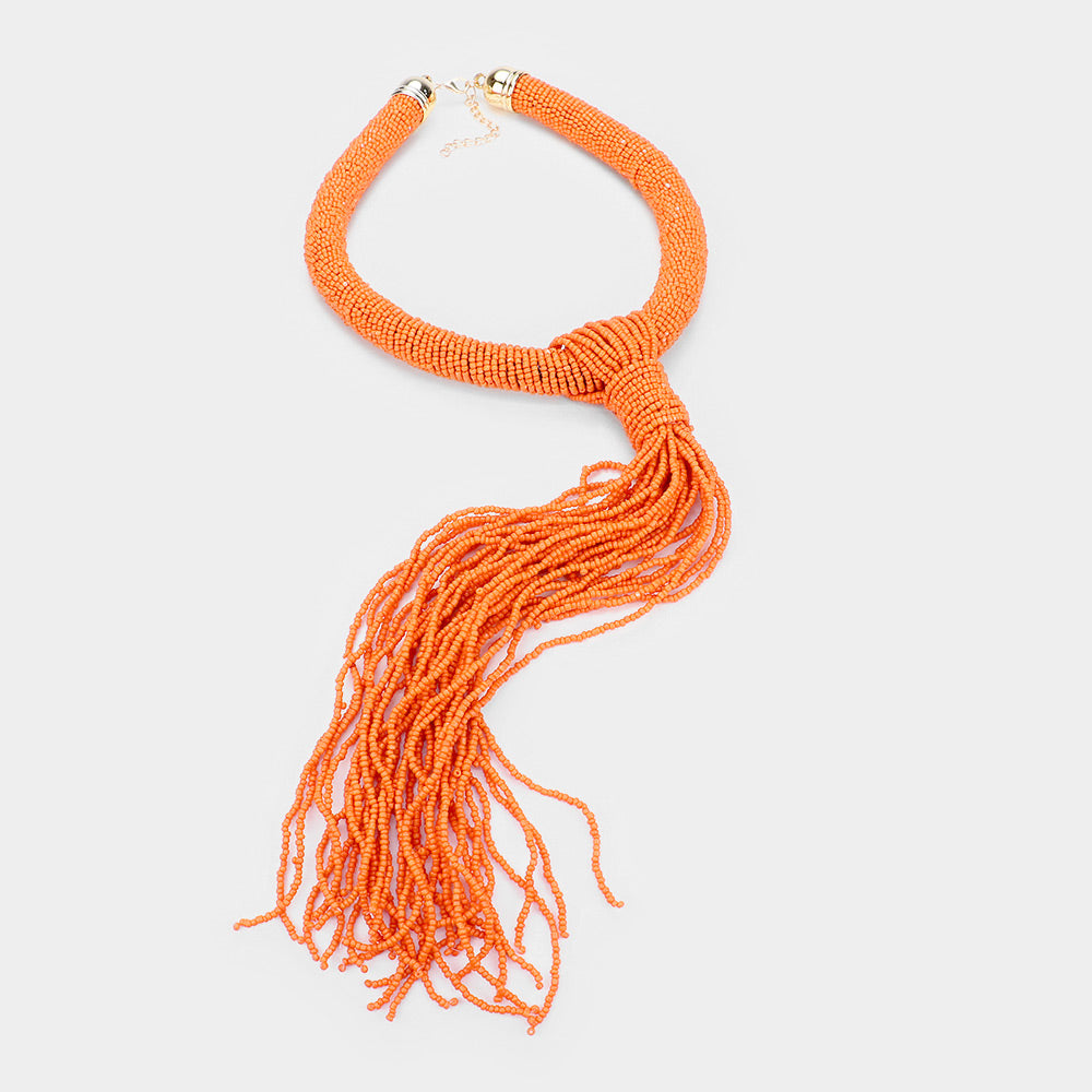 iLLASPARKZ Faceted Seed Bead Long Fringe Necklace