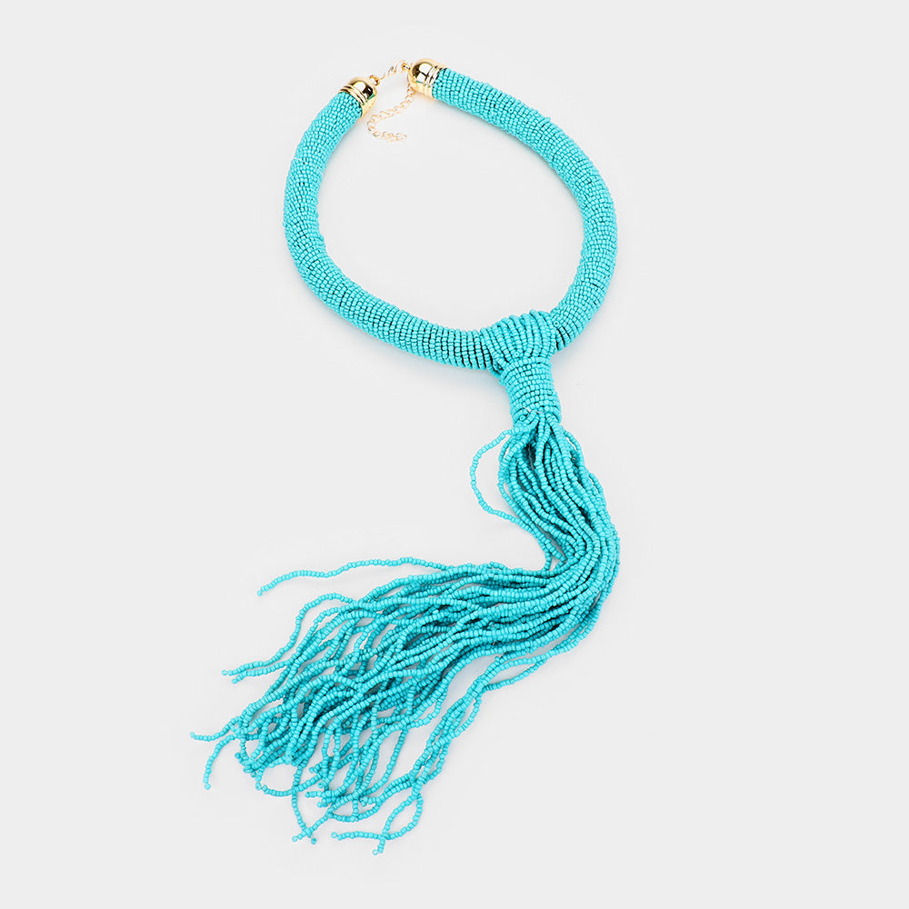 iLLASPARKZ Faceted Seed Bead Long Fringe Necklace