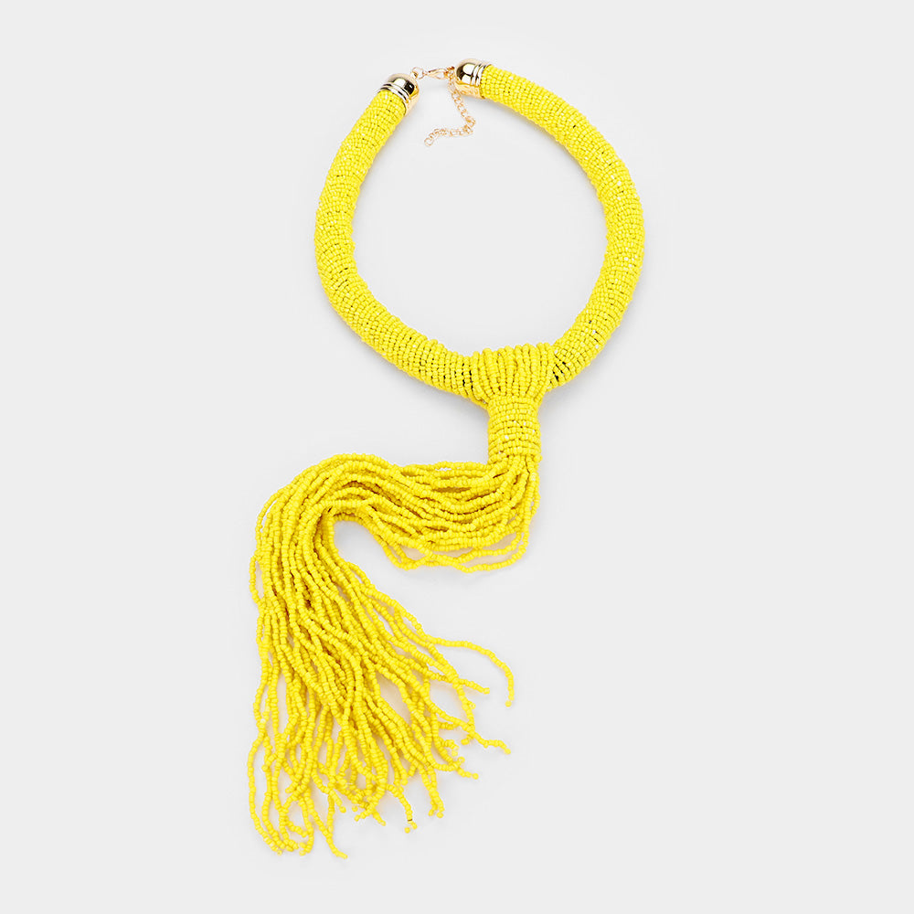 iLLASPARKZ Faceted Seed Bead Long Fringe Necklace