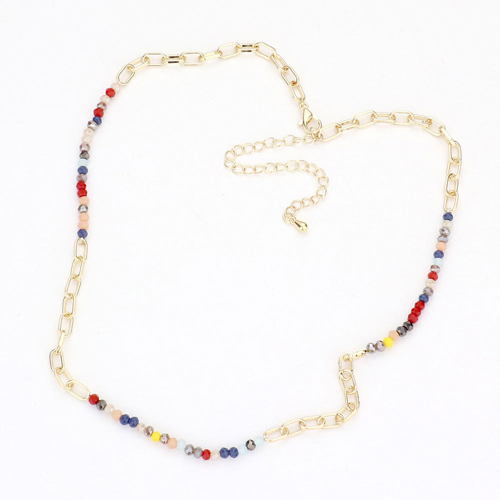 iLLASPARKZ Faceted Bead Open Metal Oval Link Necklace