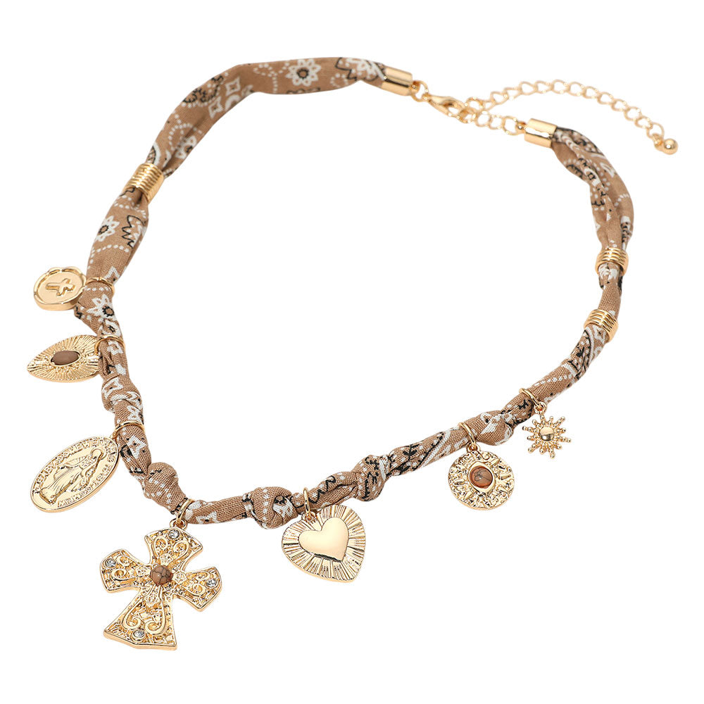 iLLASPARKZ Boho Cross Heart Religious Charm Fabric Braided Necklace