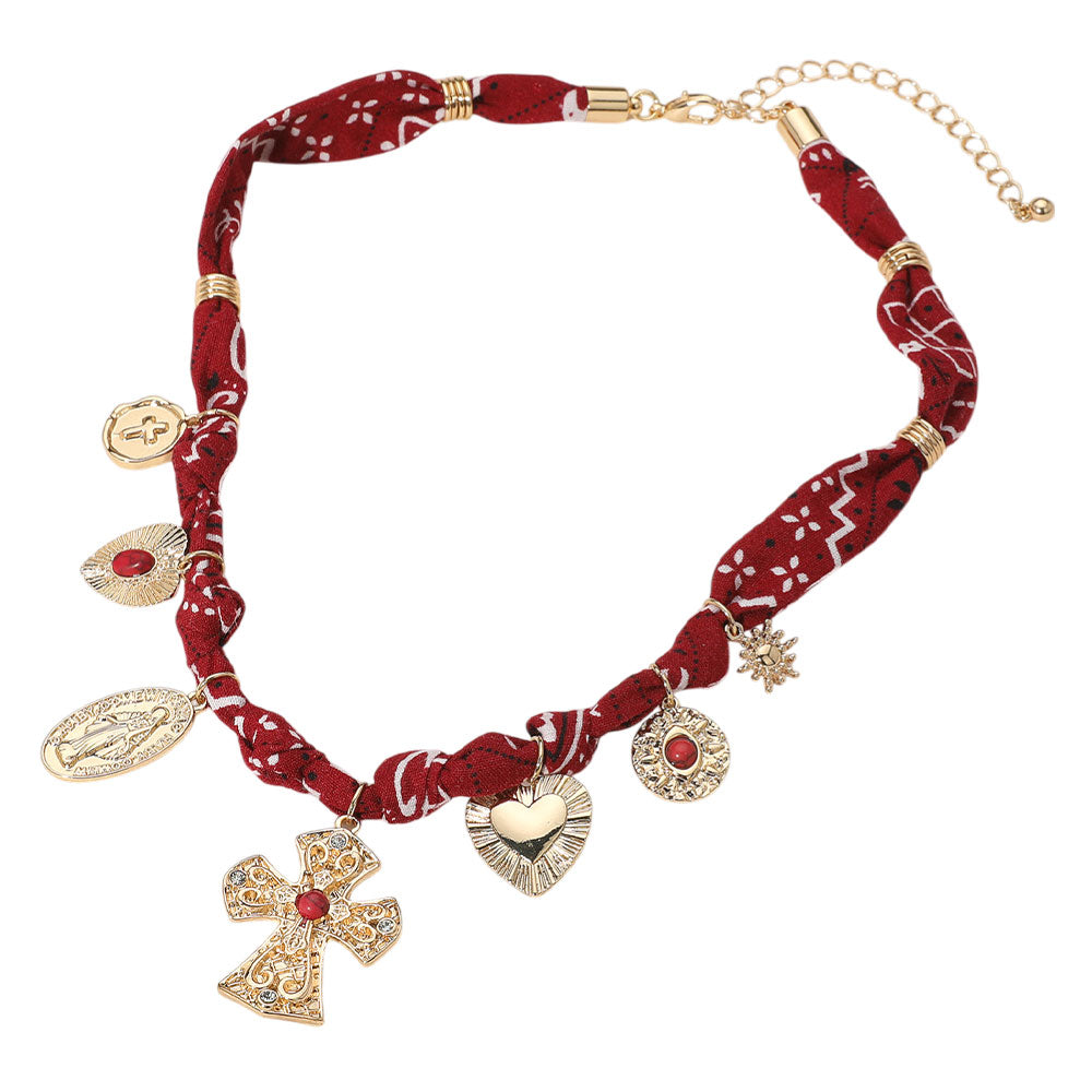 iLLASPARKZ Boho Cross Heart Religious Charm Fabric Braided Necklace