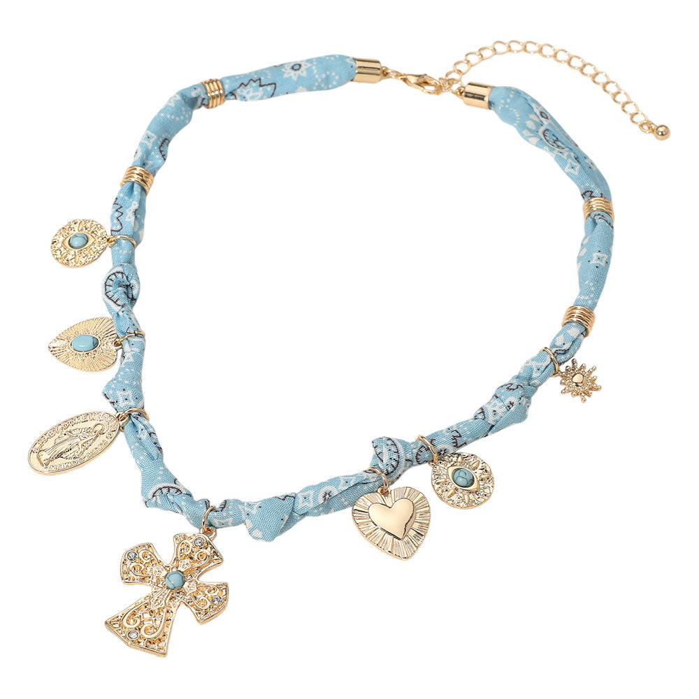 iLLASPARKZ Boho Cross Heart Religious Charm Fabric Braided Necklace