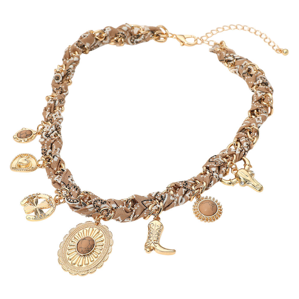 iLLASPARKZ Western Themed Charm Fabric Braided Necklace