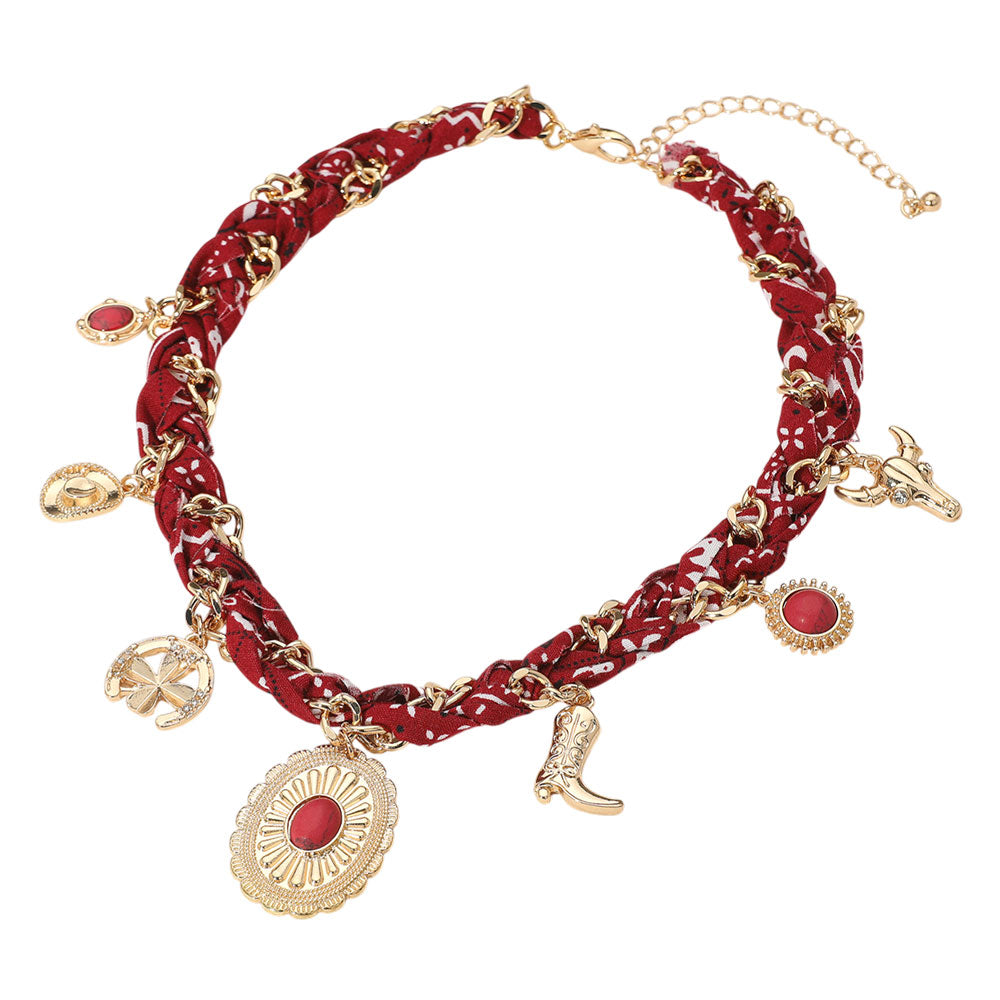 iLLASPARKZ Western Themed Charm Fabric Braided Necklace