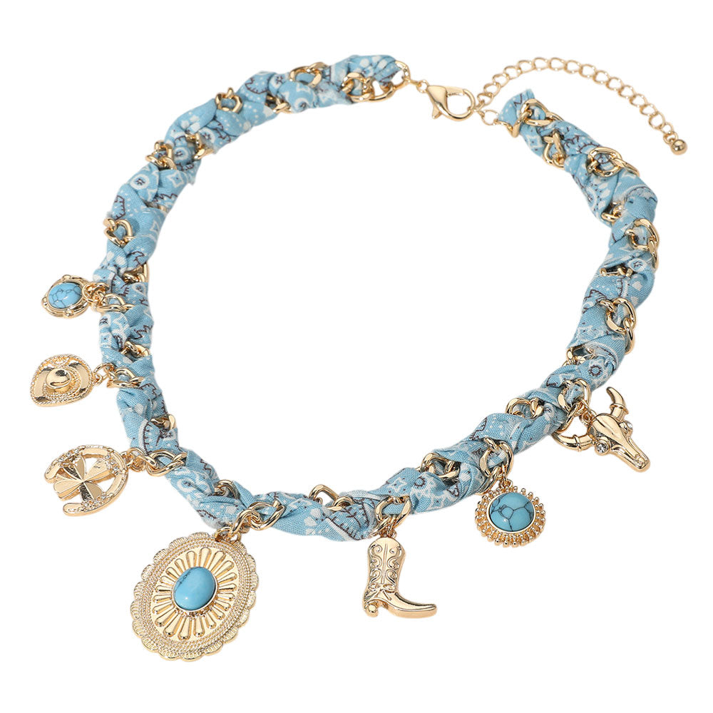 iLLASPARKZ Western Themed Charm Fabric Braided Necklace