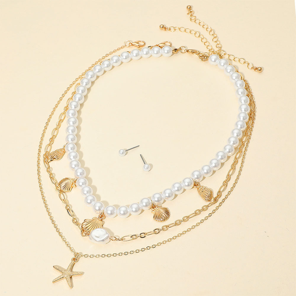 iLLASPARKZ 3PCS - Metal Starfish Pendant Natural Pearl Accent Seashell Charm Station Pearl Necklaces