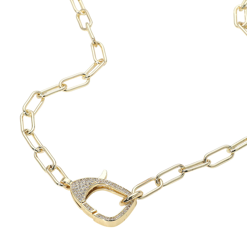 iLLASPARKZ 14K Gold Plated CZ Stone Paved Lobster Clasp Paperclip Chain Necklace