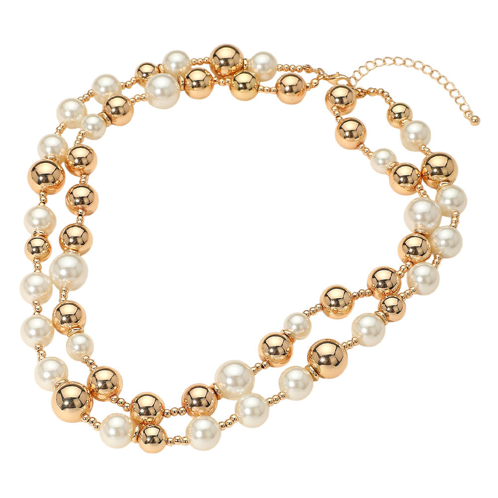 iLLASPARKZ Pearl Metal Ball Beaded Double Layered Strand Necklace