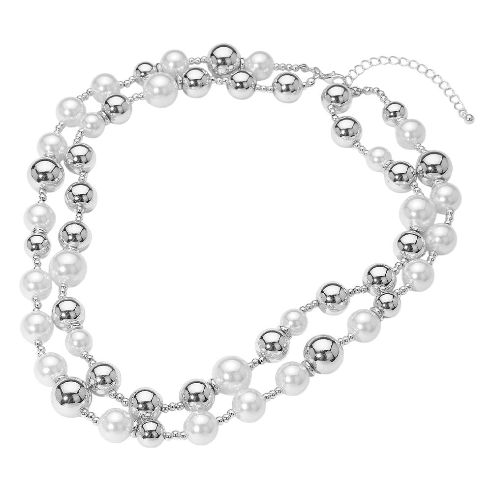 iLLASPARKZ Pearl Metal Ball Beaded Double Layered Strand Necklace