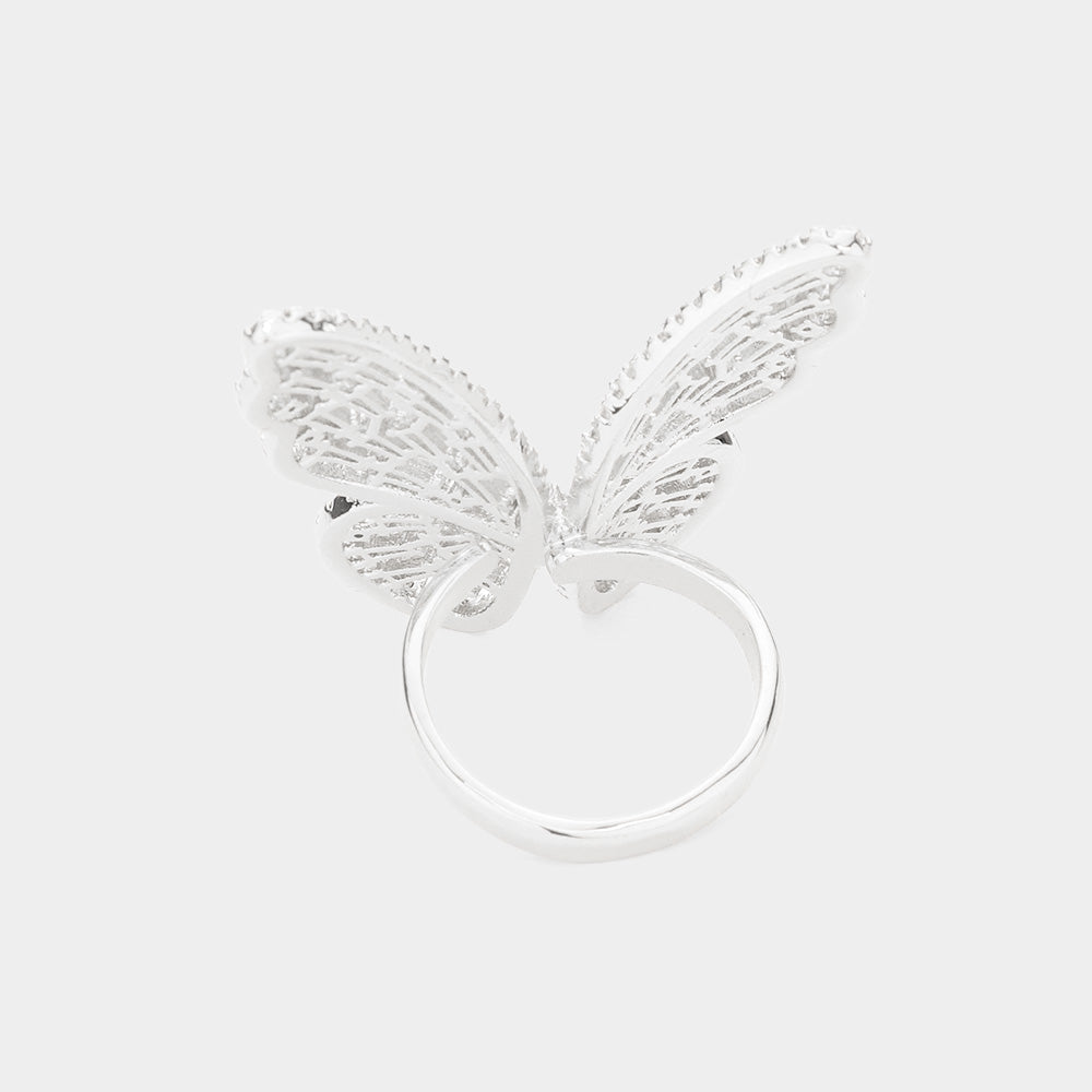 iLLASPARKZ Glass Stone Accented CZ Pave Butterfly Ring