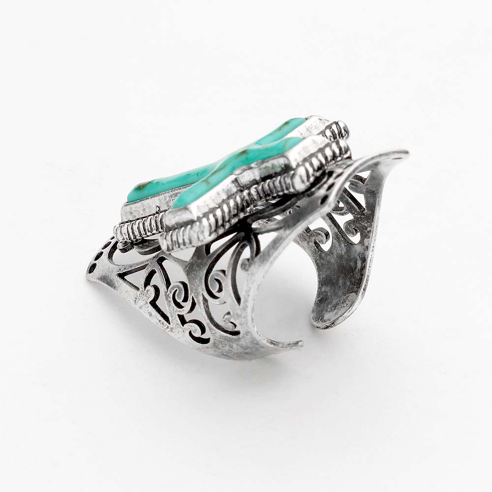 iLLASPARKZ Natural Stone Cross Accented Metal Filigree Ring