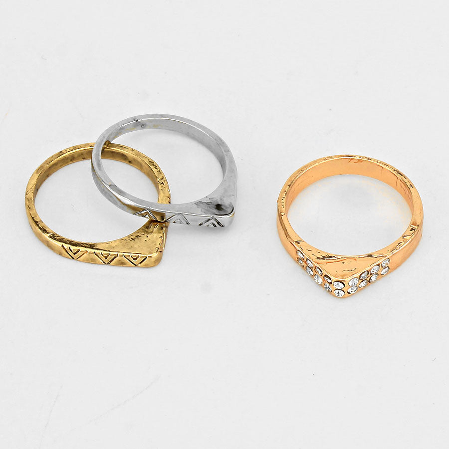 iLLASPARKZ Studded Chevron Midi Ring Set