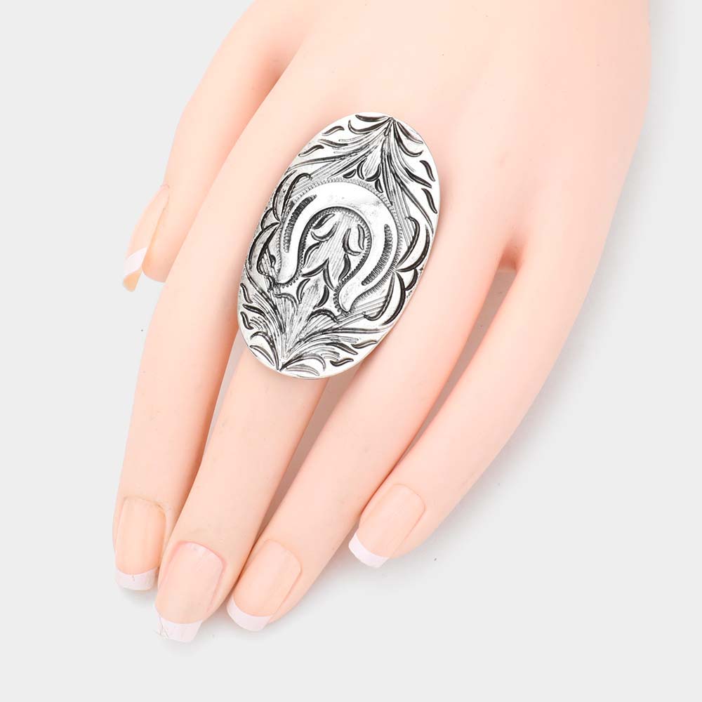 iLLASPARKZ Horseshoe Accented Antique Metal Stretch Ring