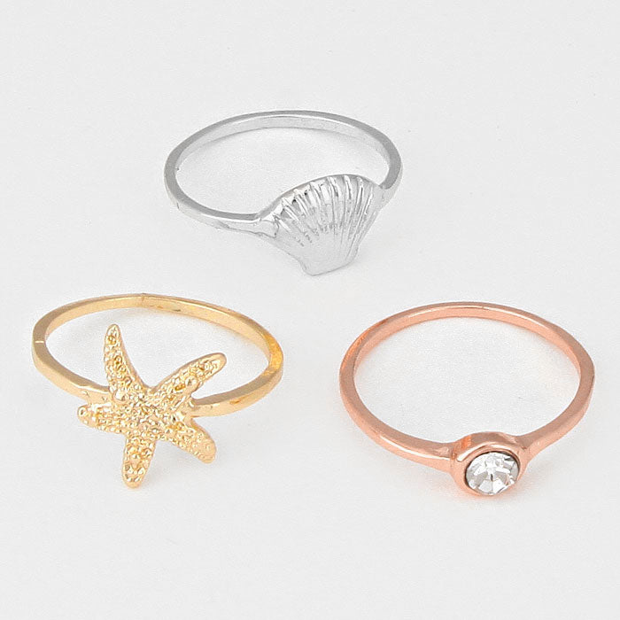 iLLASPARKZ 3-PCS Starfish & Shell Midi Ring Set