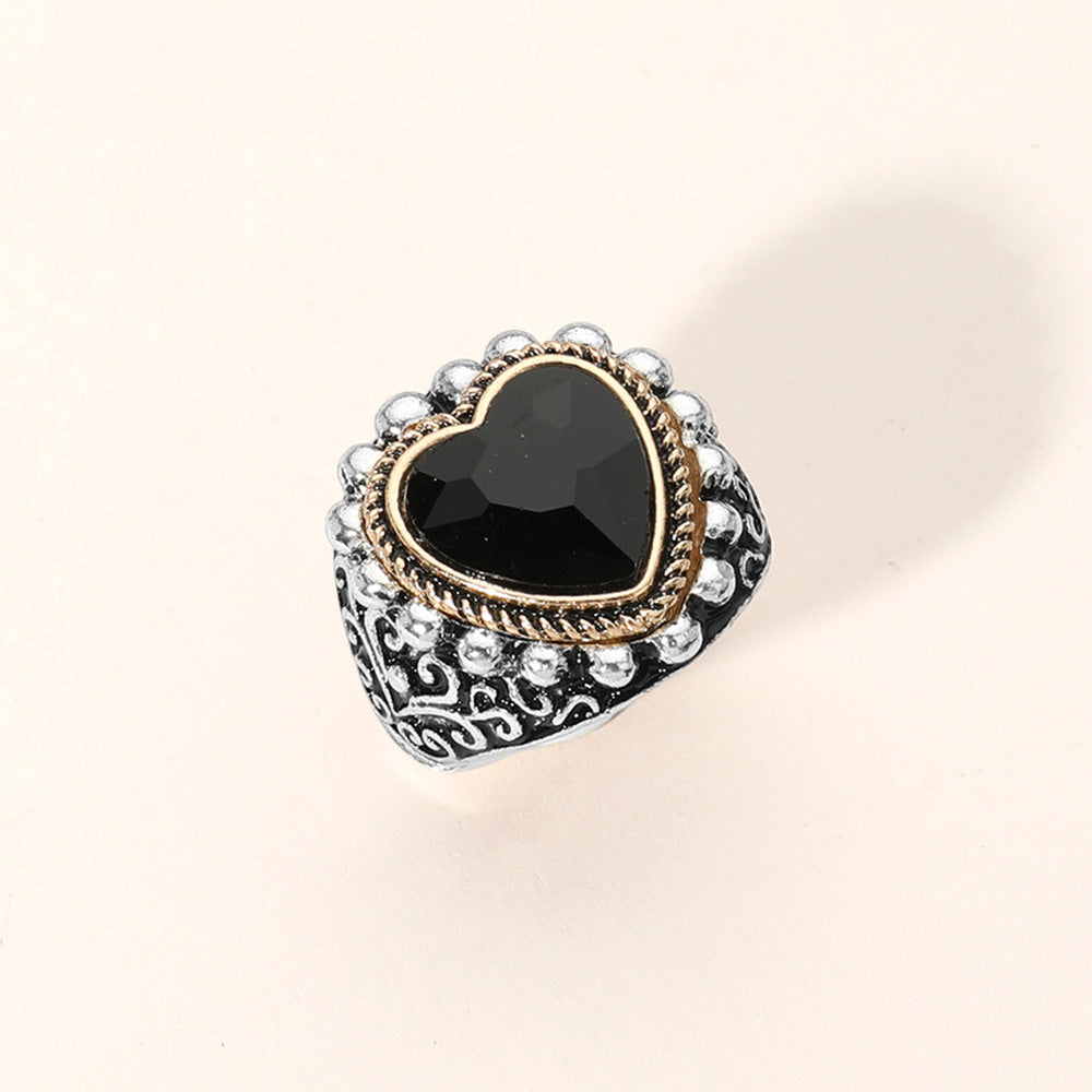 iLLASPARKZ Antique Metal Heart Stone Stretch Ring