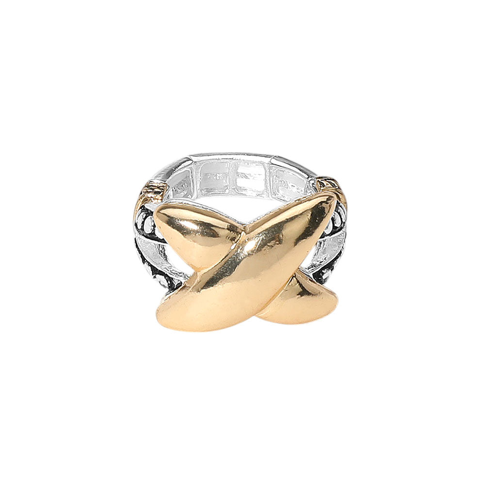iLLASPARKZ Two Tone Metal Crisscross Stretch Ring