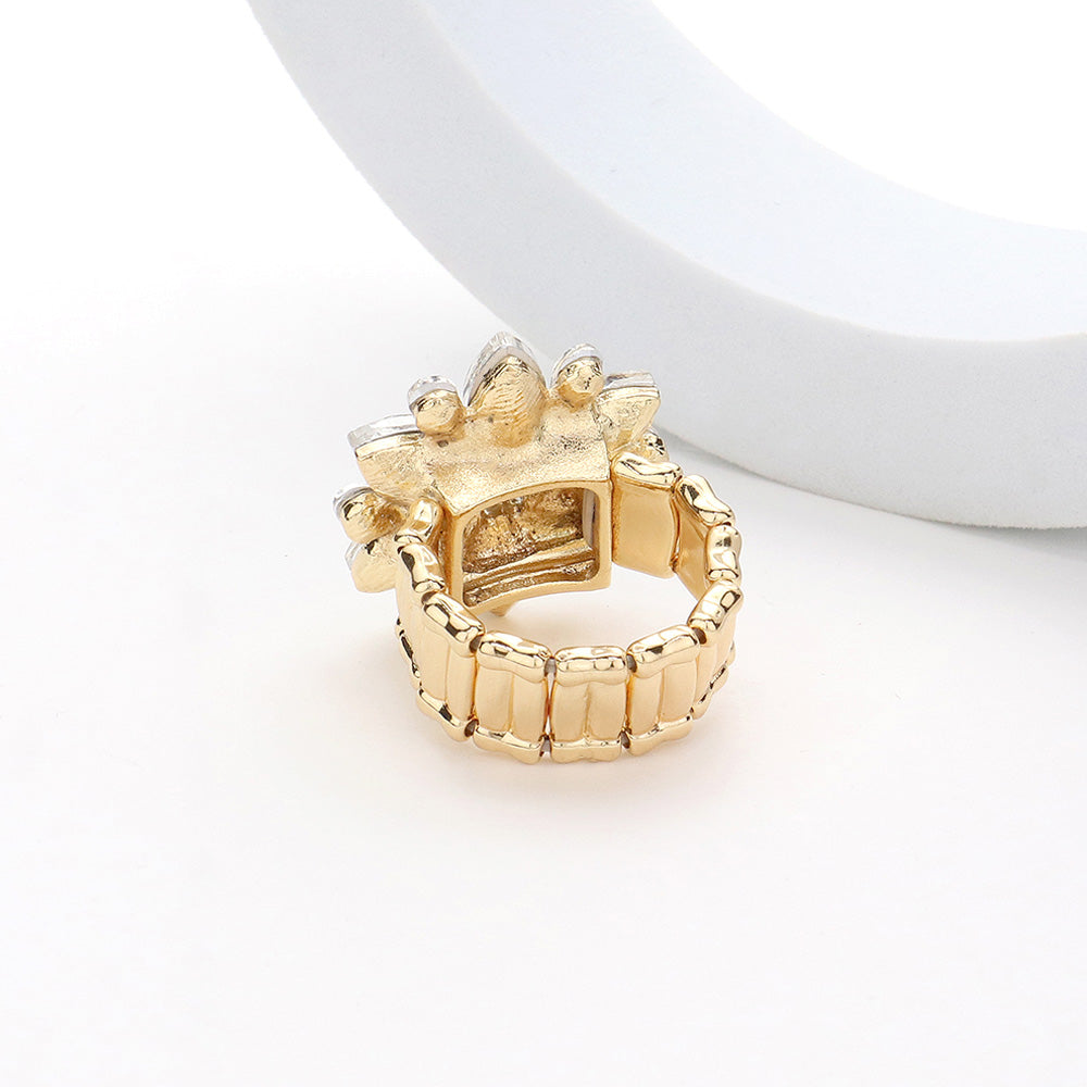 iLLASPARKZ Marquise Glass Stone Cluster Flower Stretch Ring