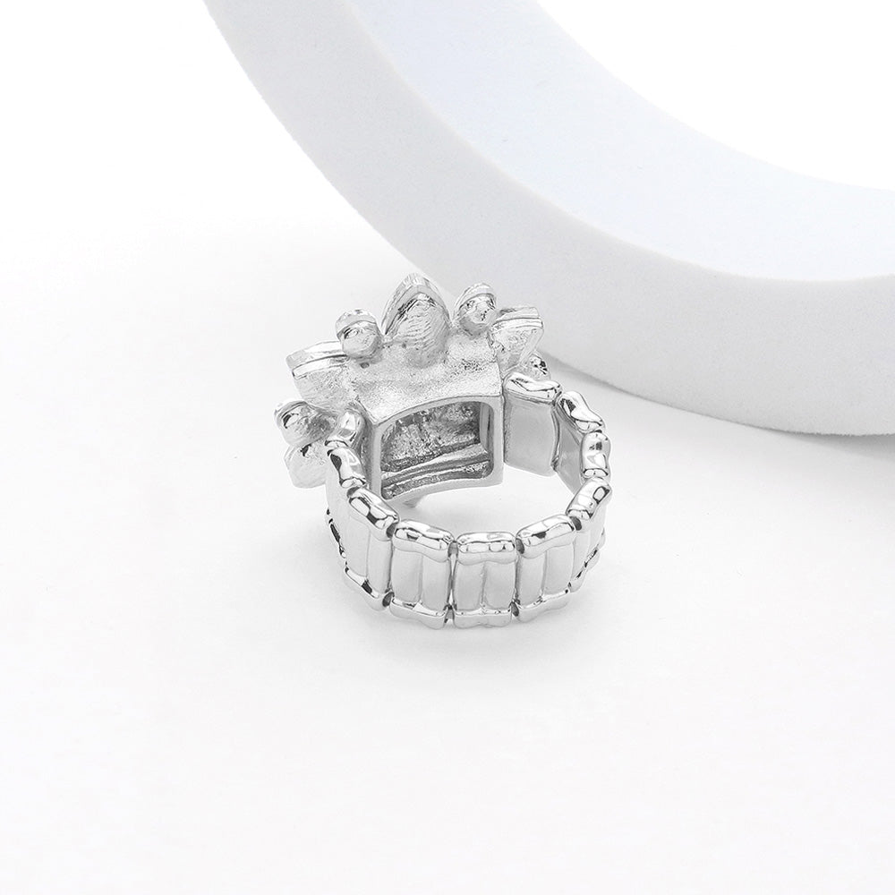 iLLASPARKZ Marquise Glass Stone Cluster Flower Stretch Ring