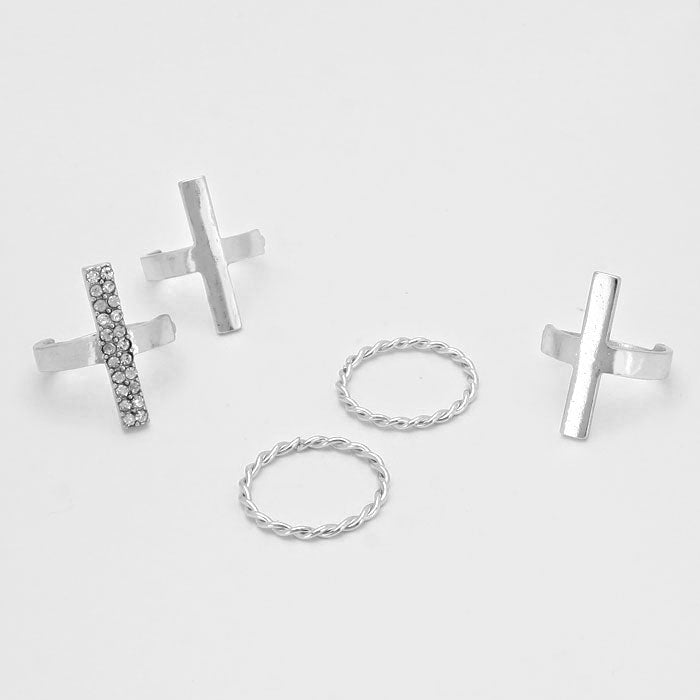 iLLASPARKZ 5-PCS Crystal Accented Cross Ring Set