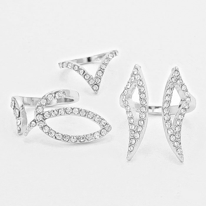 iLLASPARKZ 3-PCS Crystal Rhinestone Pave Ring Set