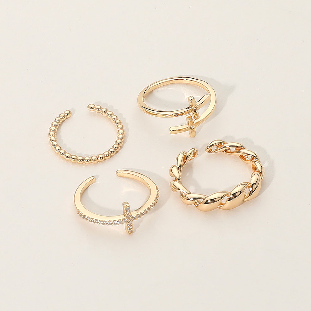 iLLASPARKZ 4PCS -Cross Tip Wrap Bubble Chain Dainty Stackable Ring Set