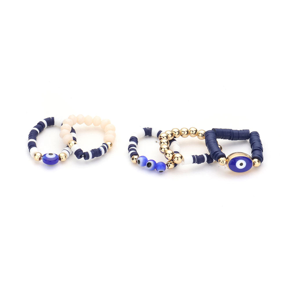 iLLASPARKZ 5PCS - Evil Eye Pointed Heishi Beaded Stretch Rings