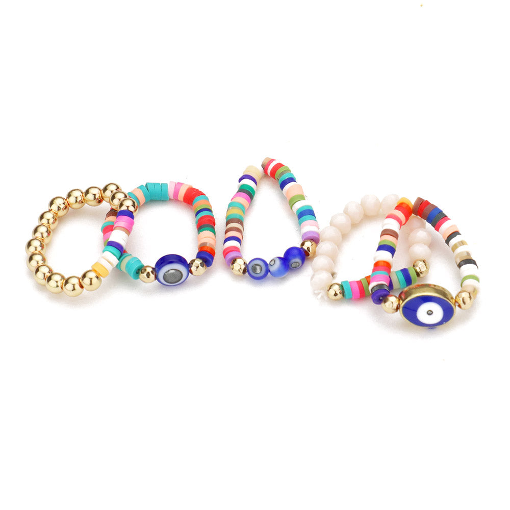iLLASPARKZ 5PCS - Evil Eye Pointed Heishi Beaded Stretch Rings