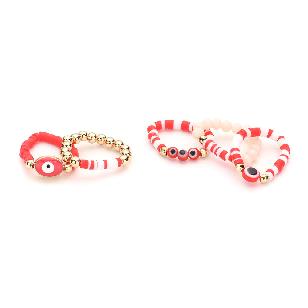 iLLASPARKZ 5PCS - Evil Eye Pointed Heishi Beaded Stretch Rings