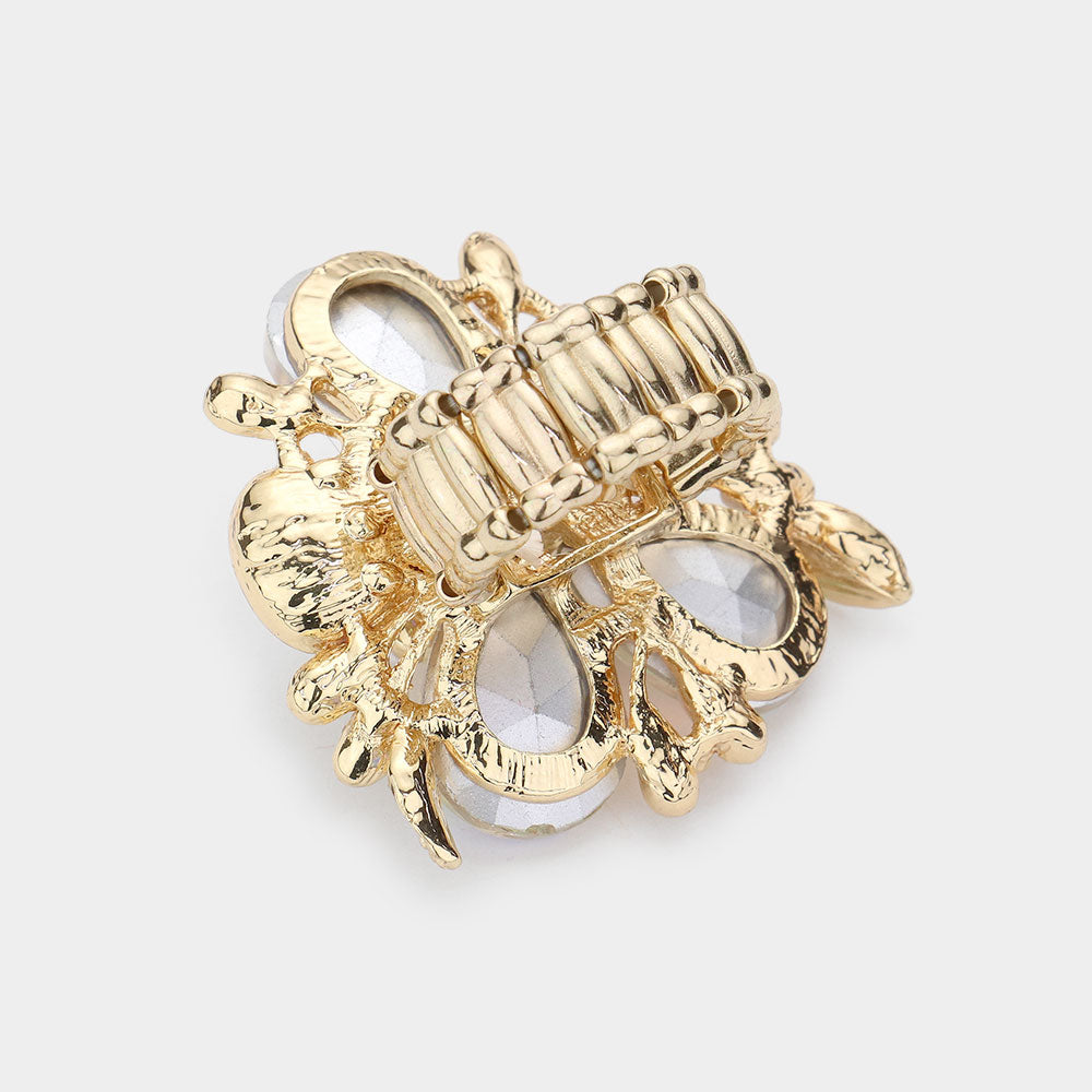 iLLASPARKZ Pearl Embellished Teardrop Stone Accented Flower Stretch Ring