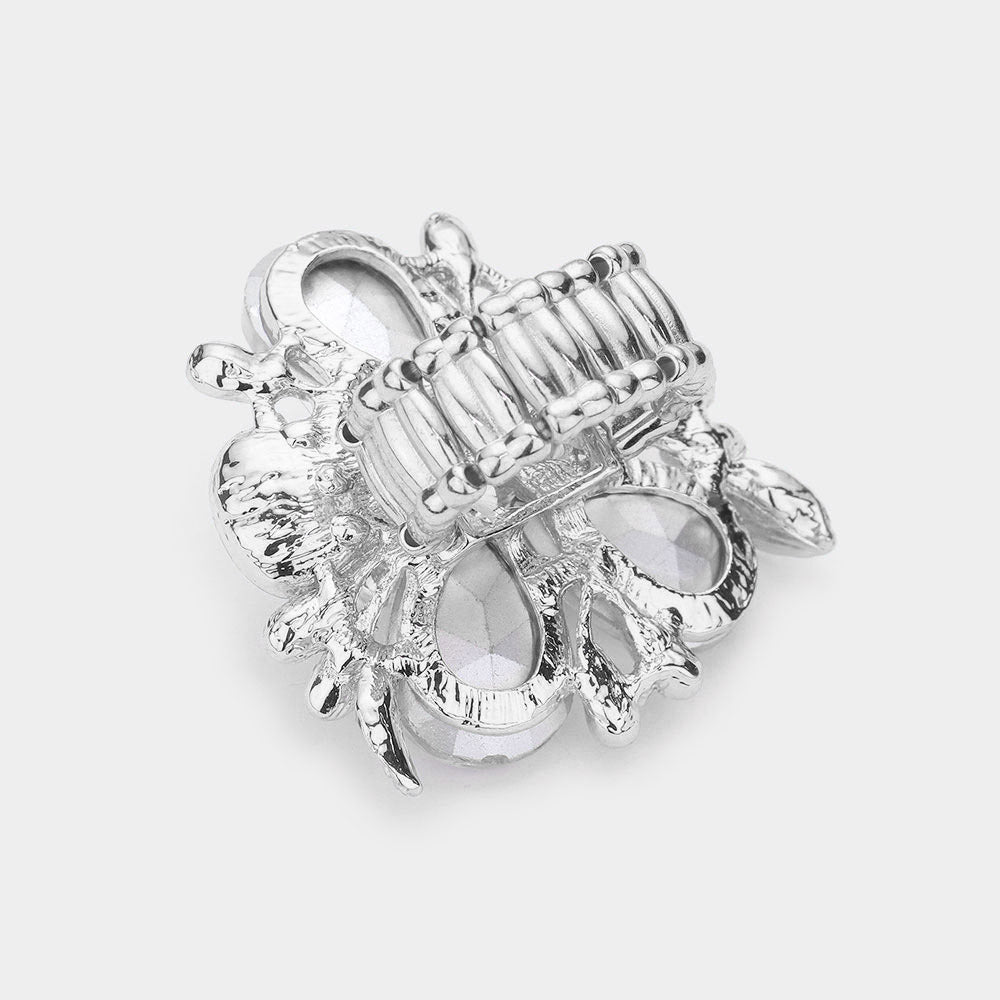 iLLASPARKZ Pearl Embellished Teardrop Stone Accented Flower Stretch Ring