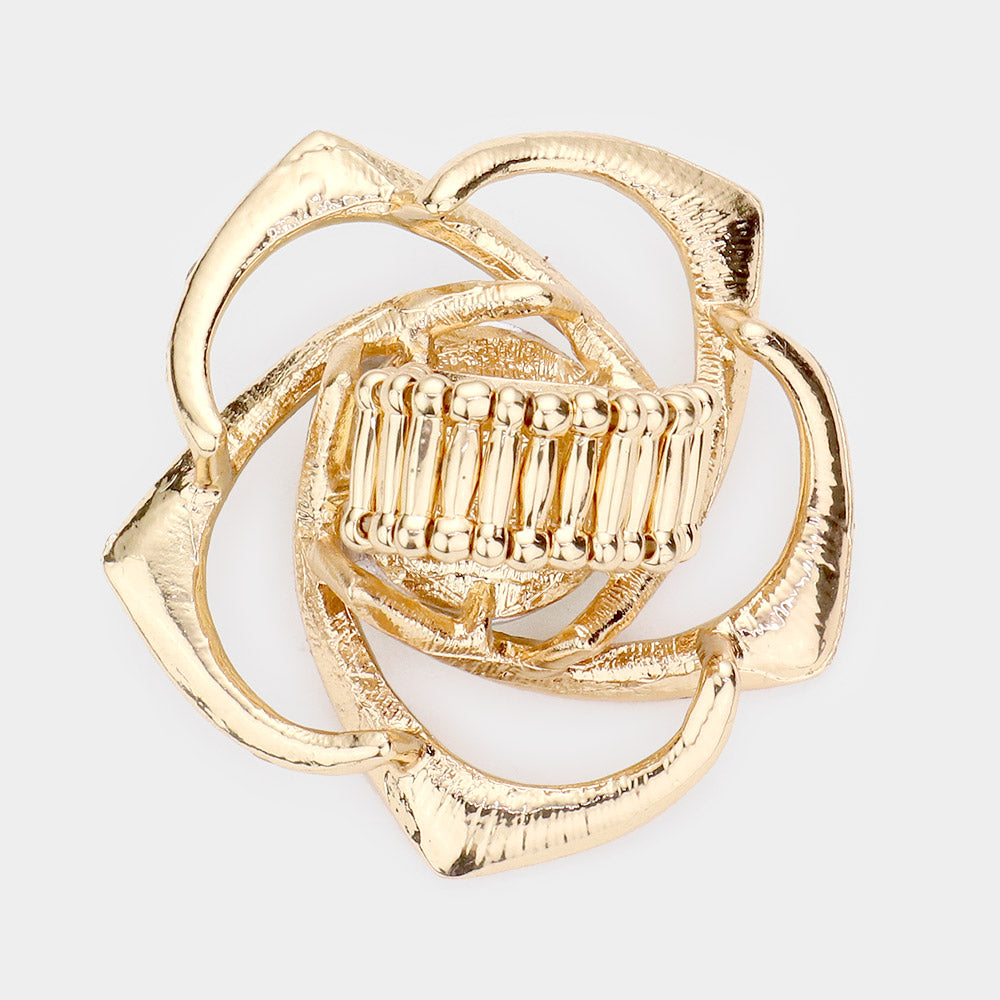 iLLASPARKZ Round Stone Centered Rhinestone Flower Stretch Ring