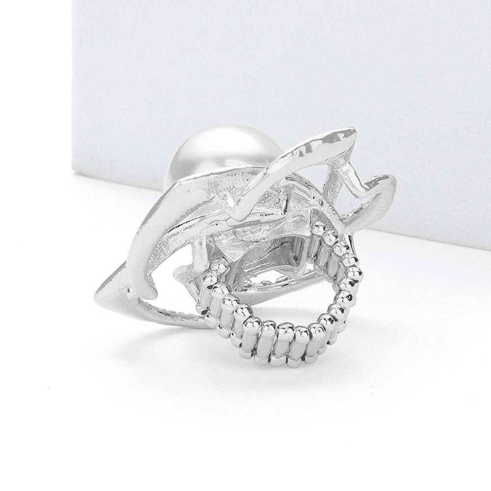 iLLASPARKZ Pearl Centered Rhinestone Flower Stretch Ring