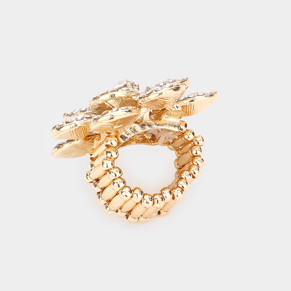 iLLASPARKZ Round Teardrop Stone Flower Stretch Ring
