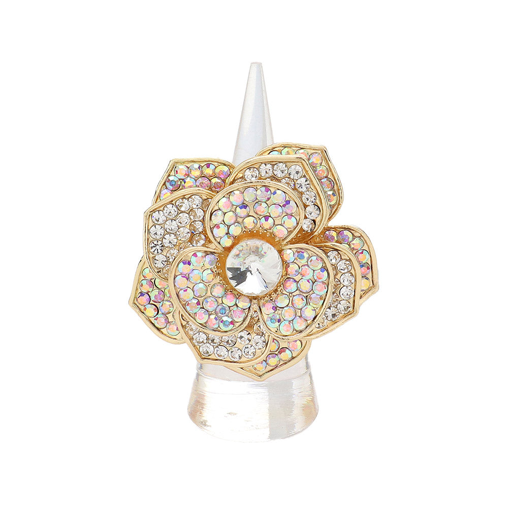 iLLASPARKZ Round Stone Centered Rhinestone Paved Flower Stretch Ring
