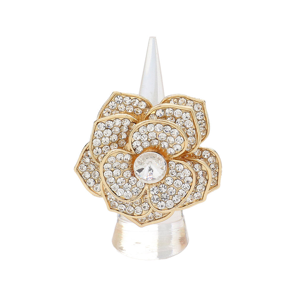 iLLASPARKZ Round Stone Centered Rhinestone Paved Flower Stretch Ring
