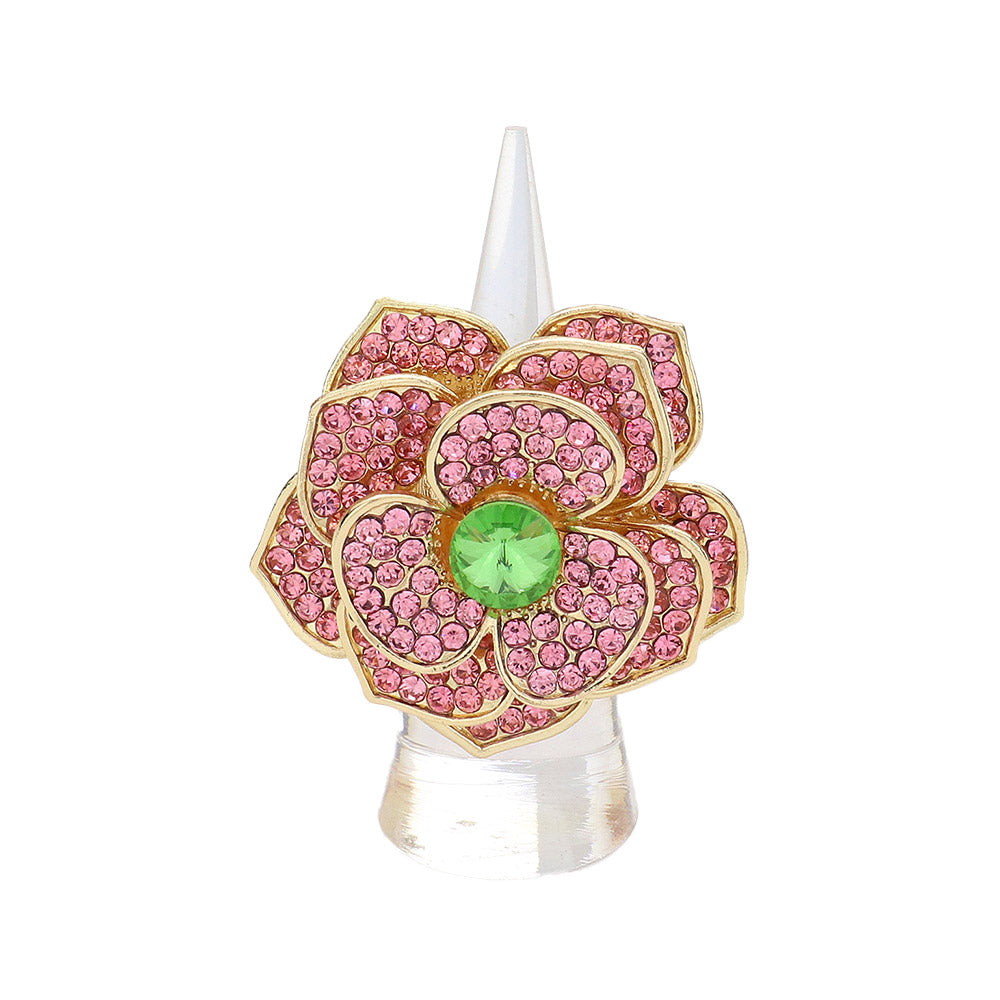 iLLASPARKZ Round Stone Centered Rhinestone Paved Flower Stretch Ring