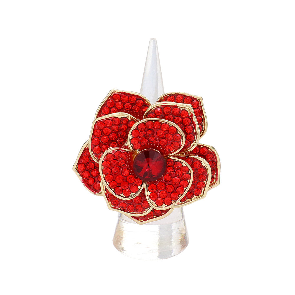 iLLASPARKZ Round Stone Centered Rhinestone Paved Flower Stretch Ring
