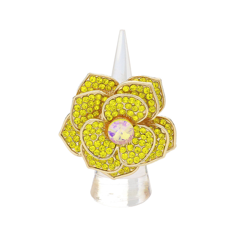 iLLASPARKZ Round Stone Centered Rhinestone Paved Flower Stretch Ring