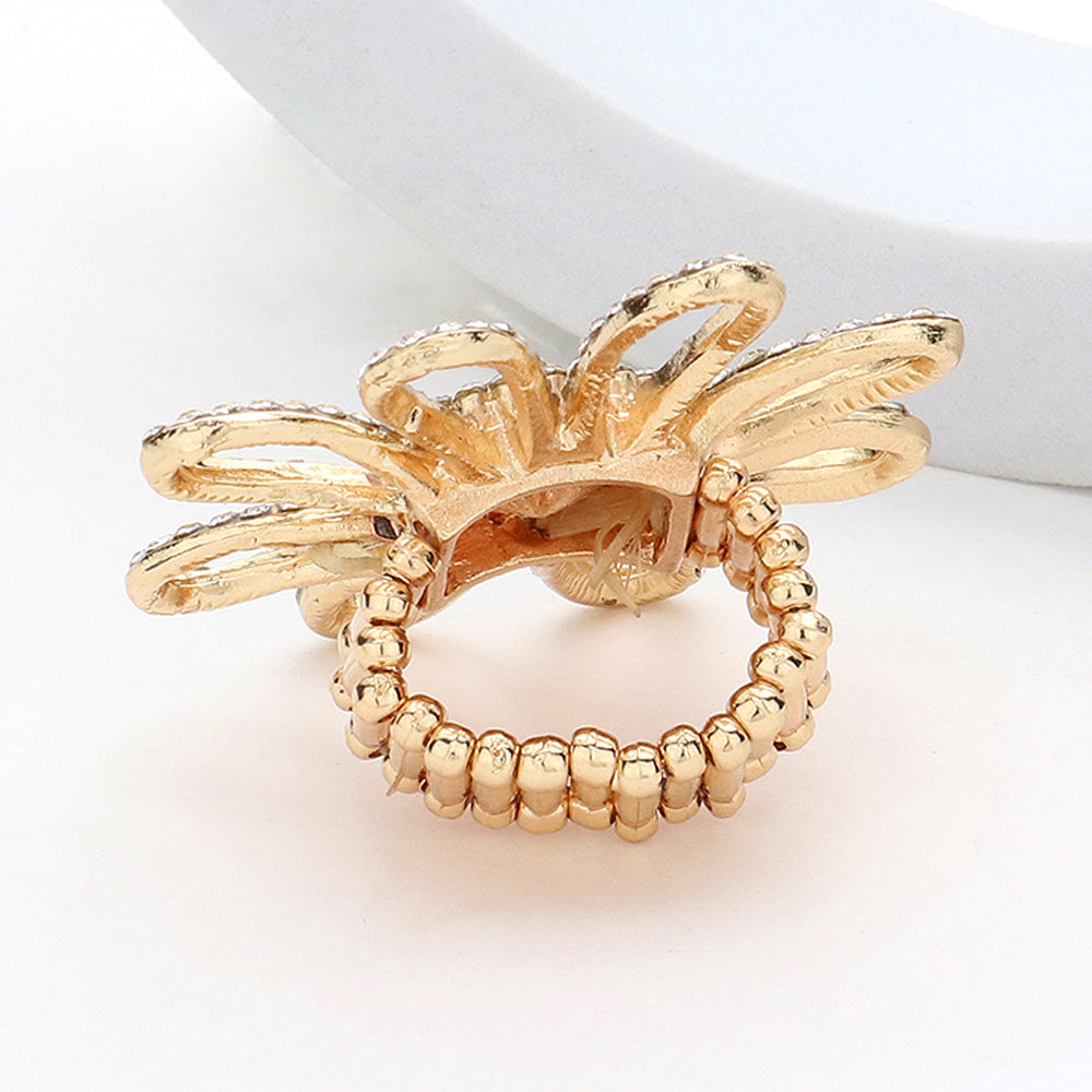 iLLASPARKZ Round Stone Pointed Rhinestone Paved Flower Stretch Ring