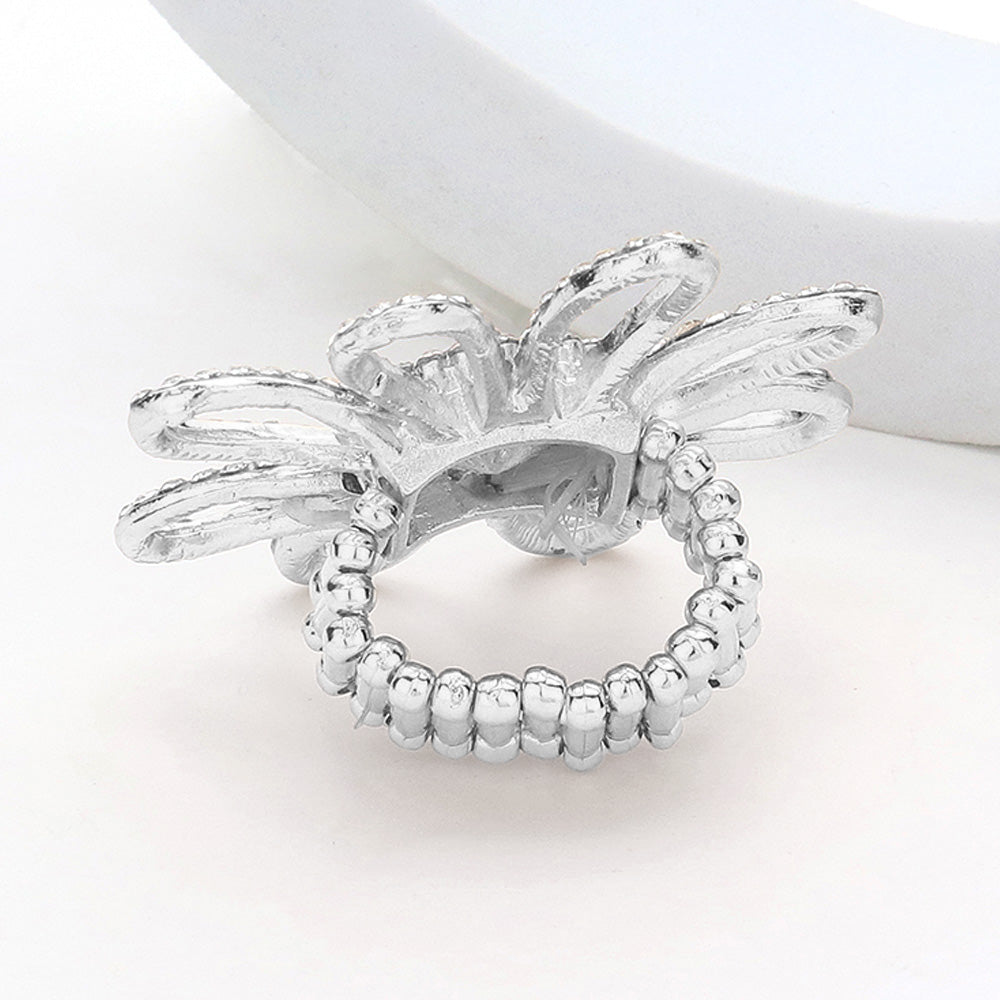 iLLASPARKZ Round Stone Pointed Rhinestone Paved Flower Stretch Ring