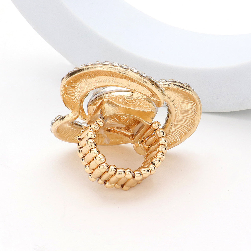 iLLASPARKZ Round Stone Centered Rhinestone Paved Flower Stretch Ring
