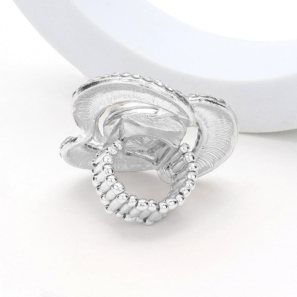 iLLASPARKZ Pearl Centered Rhinestone Paved Flower Stretch Ring