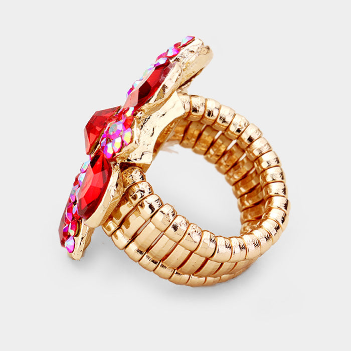 iLLASPARKZ Crystal Pave Teardrop Floral Stretch Ring