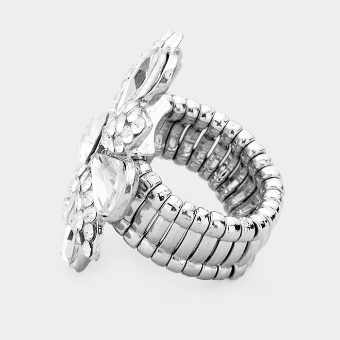 iLLASPARKZ Crystal Pave Teardrop Floral Stretch Ring