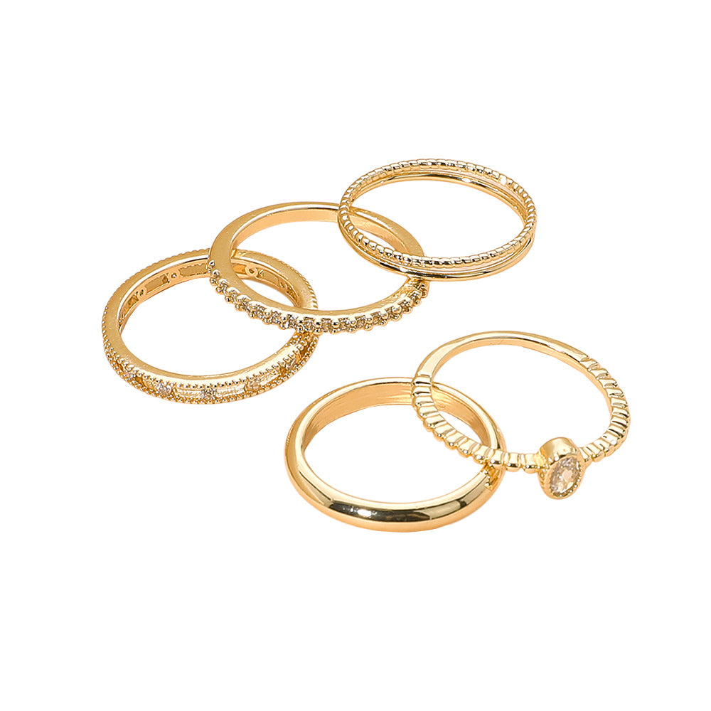 iLLASPARKZ 5PCS - Stone Paved Dainty Stackable Ring Set